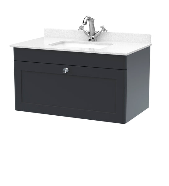NUIE 800mm Wall Hung 1 Drawer Vanity & Marble Top 1TH