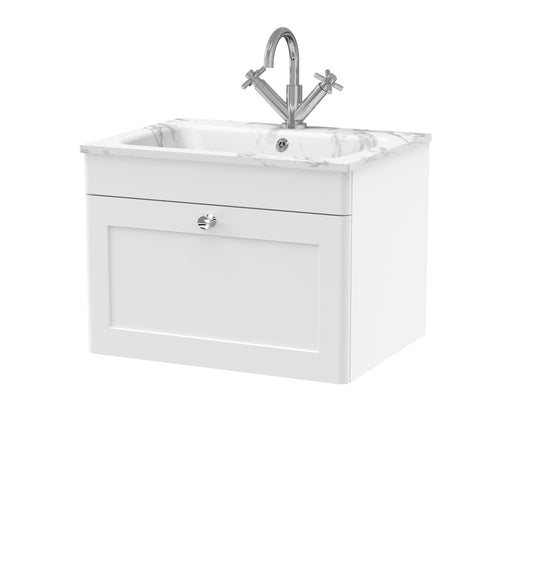 NUIE 600mm Wall Hung 1-Drawer Unit & Stone Basin 1TH