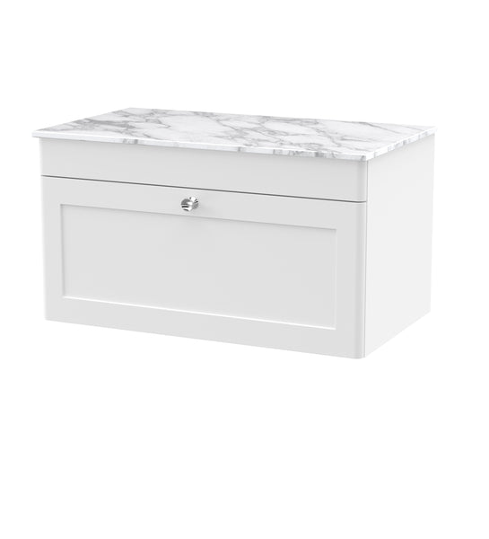 NUIE 800mm Wall Hung Single Drawer Vanity with Marble Top