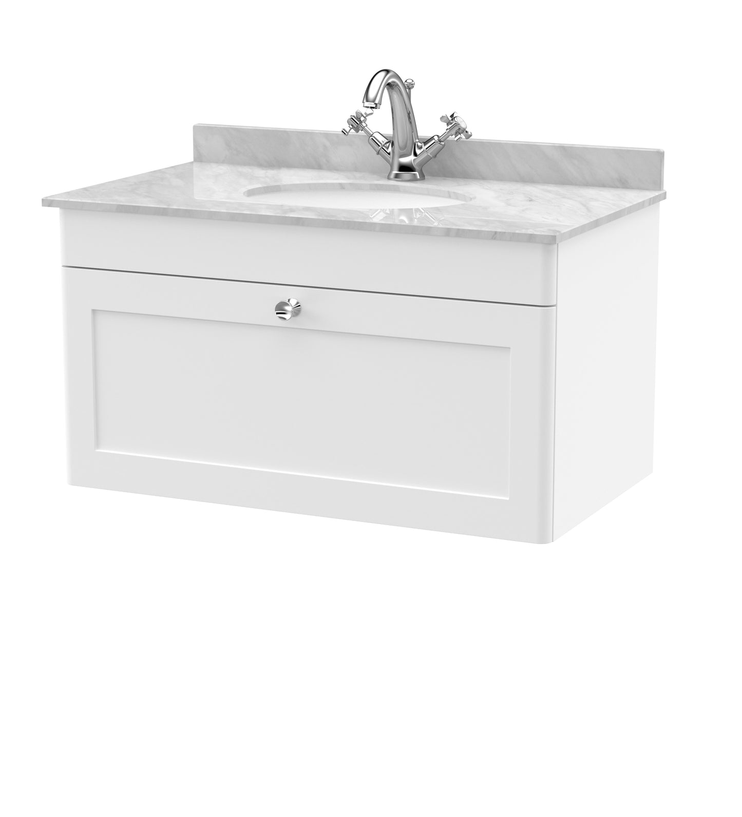NUIE 800mm Wall Hung 1 Drawer Vanity & Marble Top 1TH