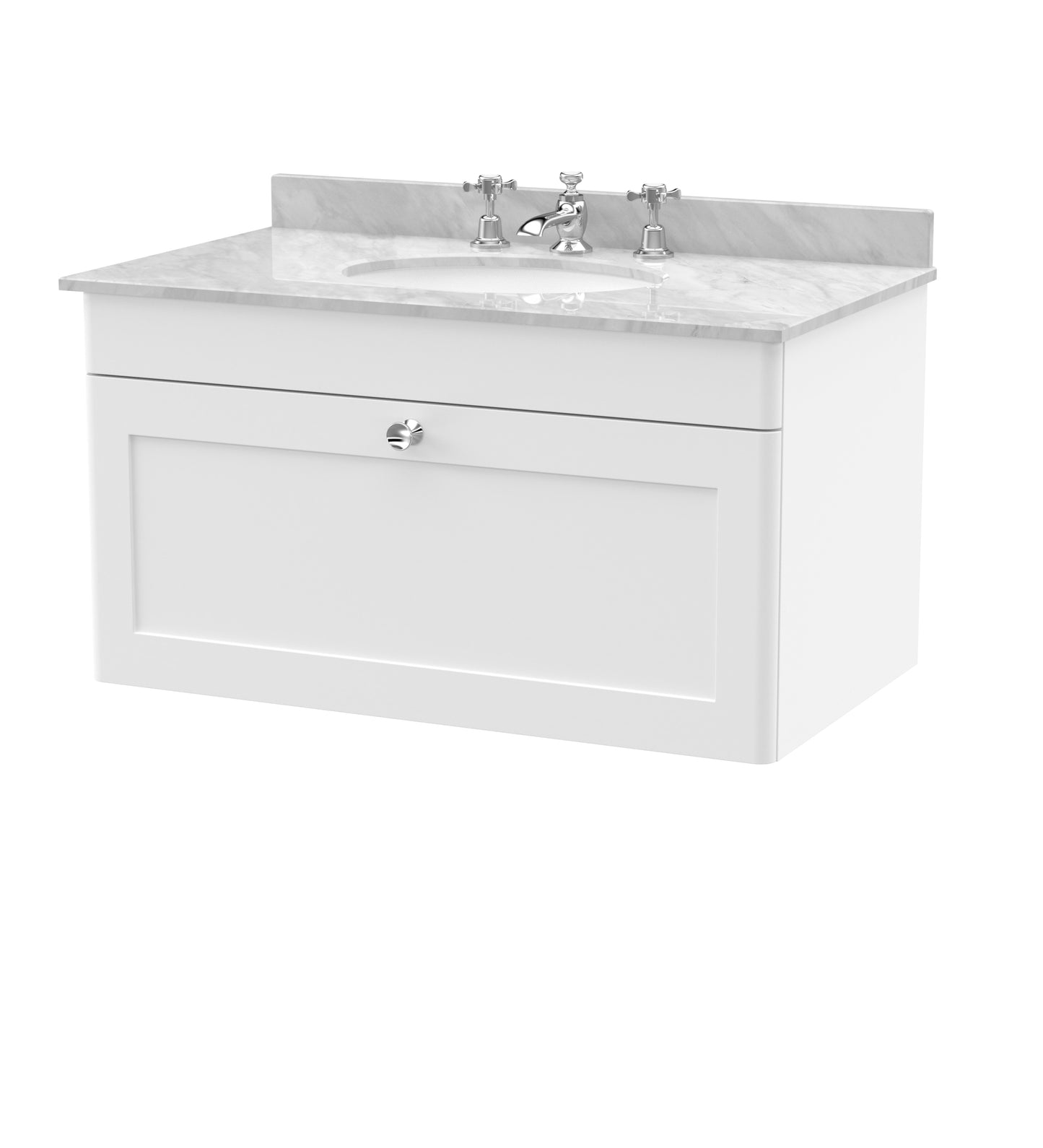 NUIE 800mm Wall Hung 1 Drawer Vanity & Marble Top 3TH