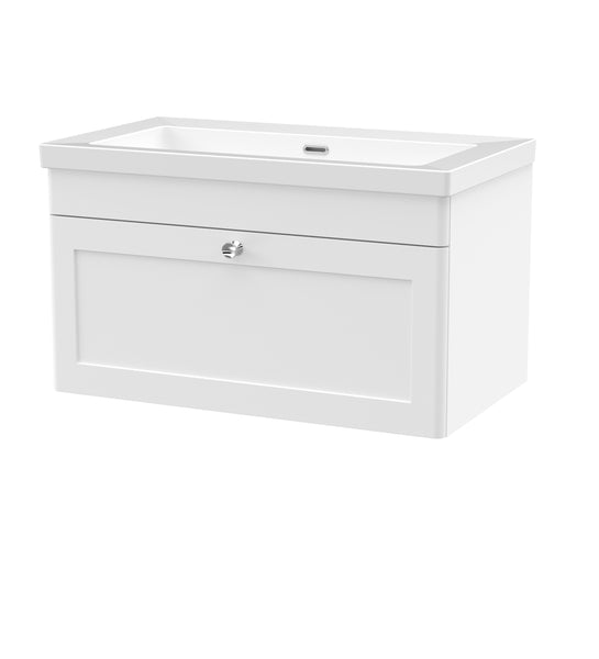 NUIE 800mm Wall Hung Single Drawer Vanity with Basin - 0 Tap Hole