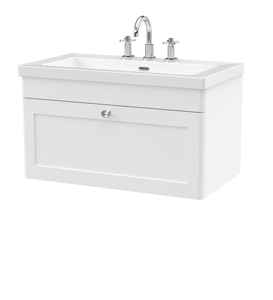 NUIE 800mm Wall Hung Single Drawer Vanity with Basin - 3 Tap Hole