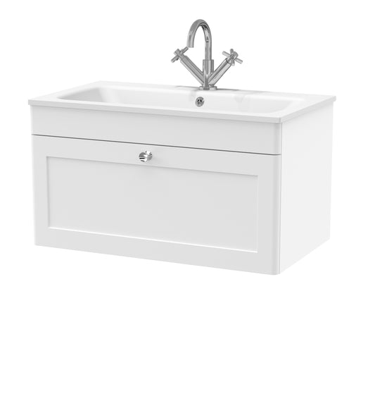 NUIE 800mm Wall Hung 1-Drawer Unit & Stone Basin 1TH