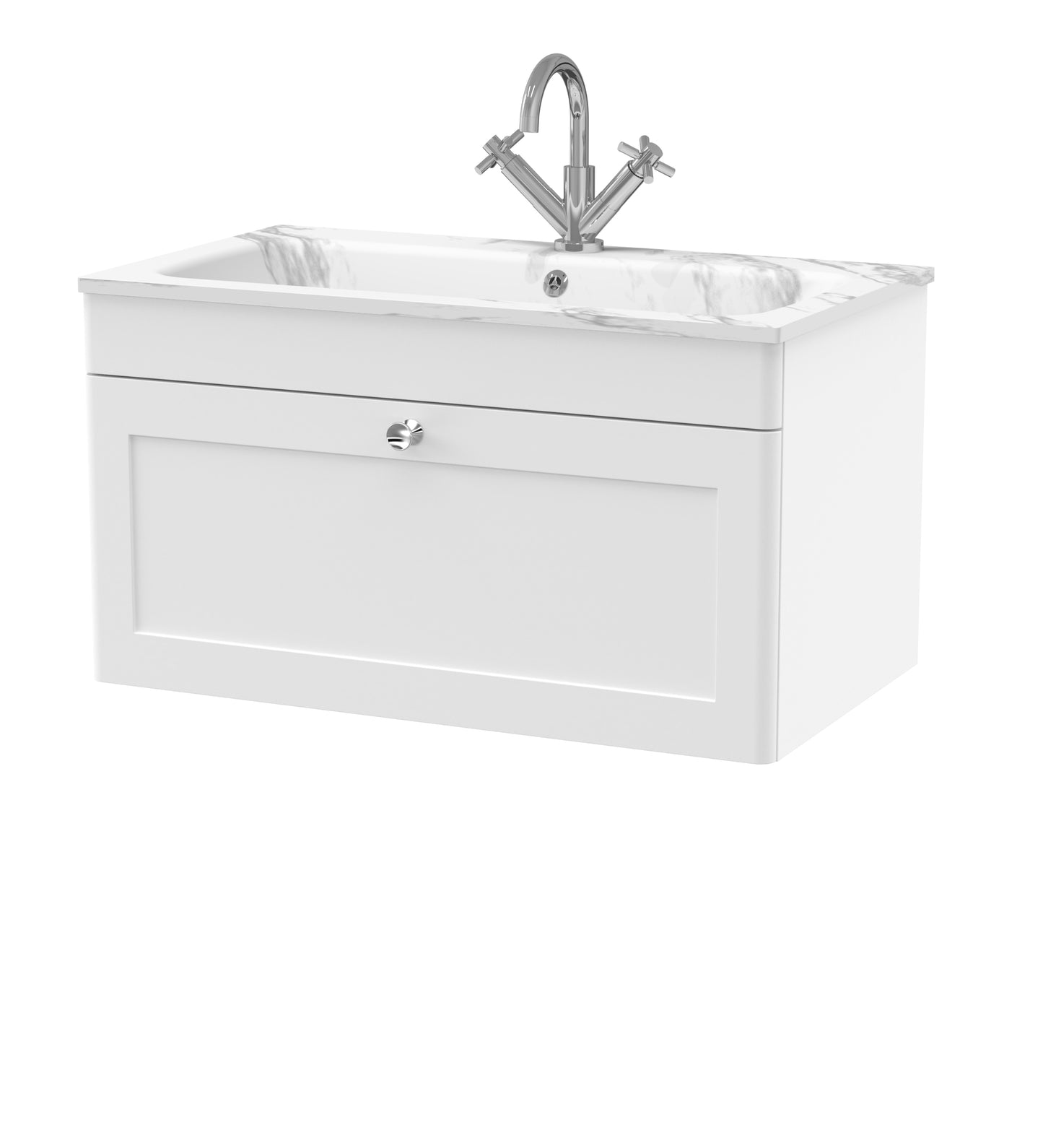 NUIE 800mm Wall Hung 1-Drawer Unit & Stone Basin 1TH