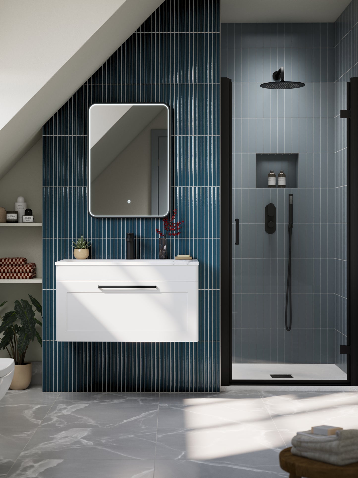 NUIE 600mm Wall Hung 1-Drawer Unit & Stone Basin 1TH