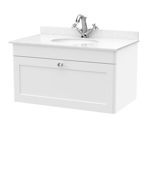 NUIE 800mm Wall Hung 1 Drawer Vanity & Marble Top 1TH
