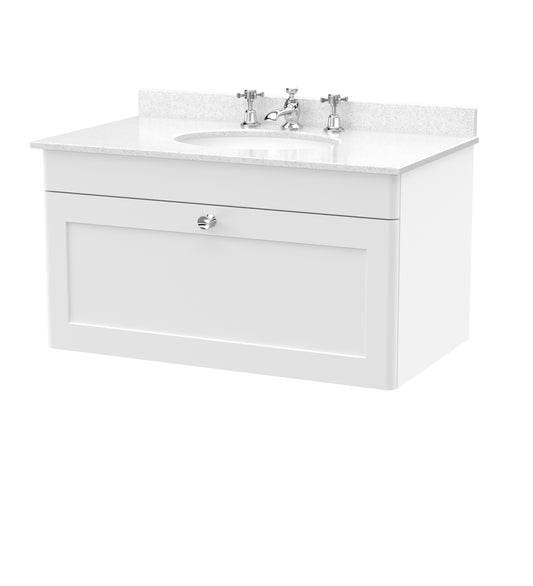 NUIE 800mm Wall Hung 1 Drawer Vanity & Marble Top 3TH