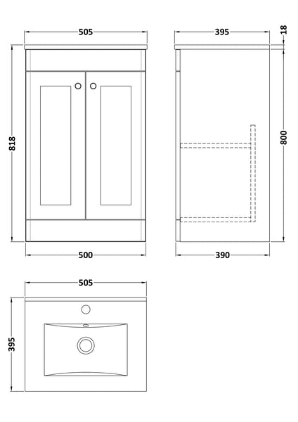 NUIE 500mm Floor Standing 2 Door Vanity & Basin 2