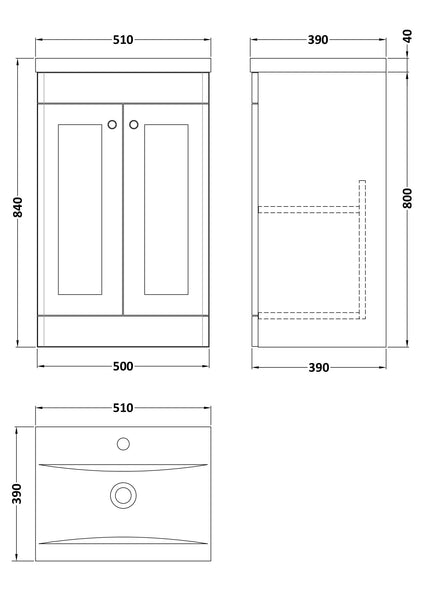 NUIE 500mm Floor Standing 2 Door Vanity & Basin 1