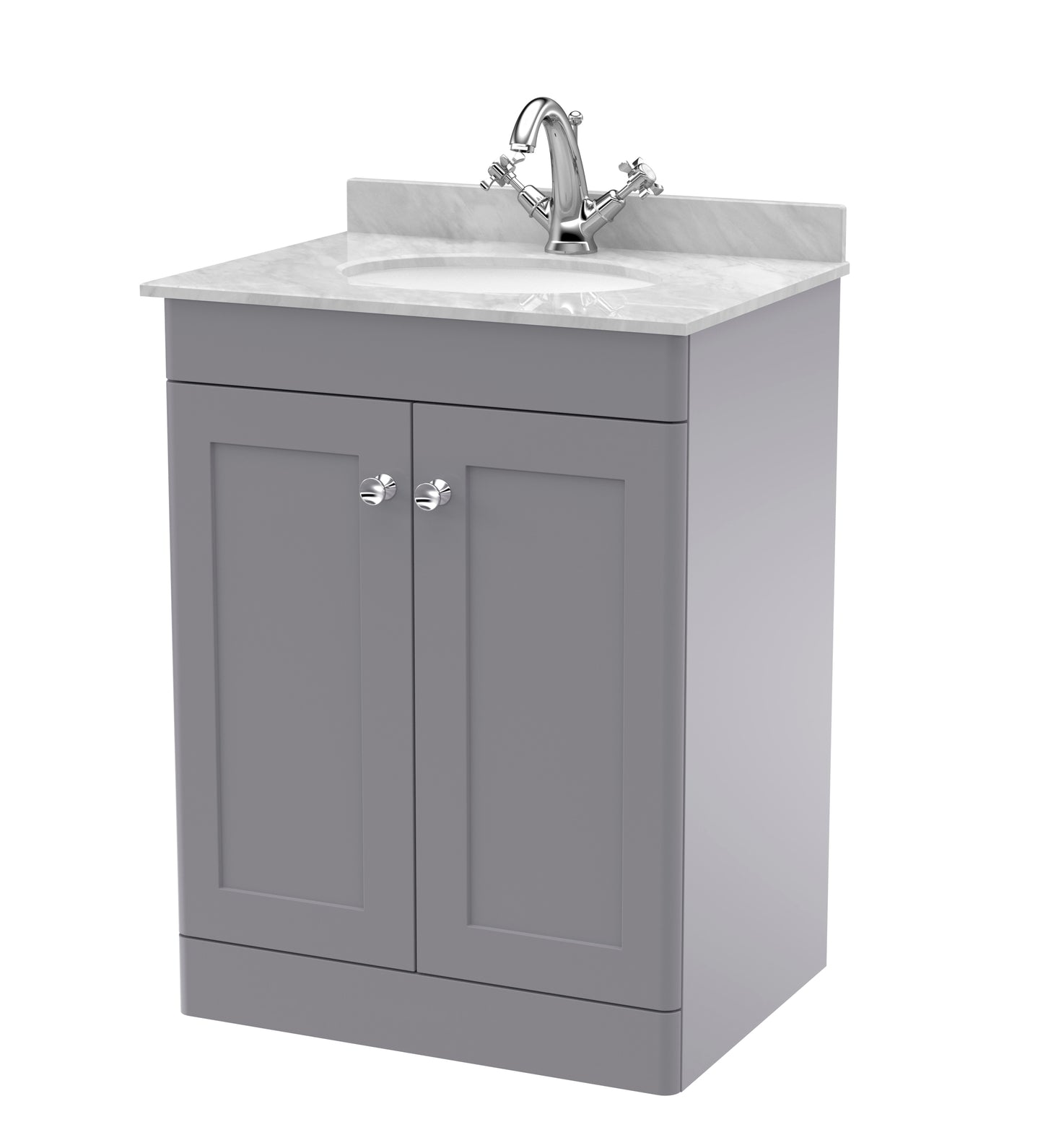 NUIE 600mm Floor Standing 2 Door Vanity & Marble Top 1TH