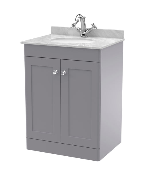 NUIE 600mm Floor Standing 2 Door Vanity & Marble Top 1TH