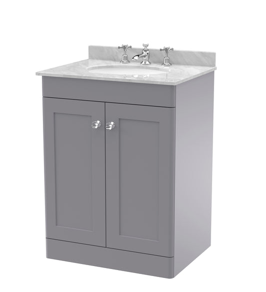 NUIE 600mm Floor Standing 2 Door Vanity & Marble Top 3TH