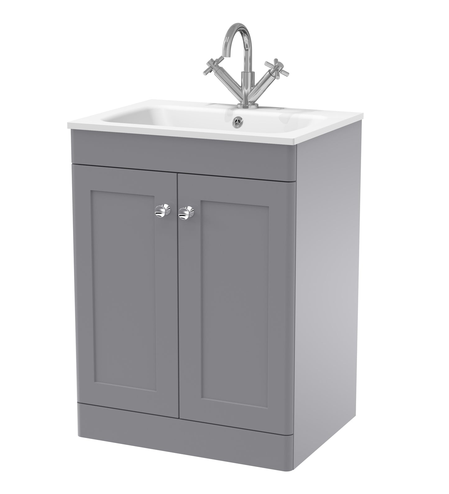 NUIE 600mm Floor Standing 2-Door Unit & Stone Basin 1TH
