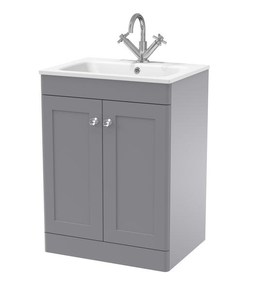 NUIE 600mm Floor Standing 2-Door Unit & Stone Basin 1TH