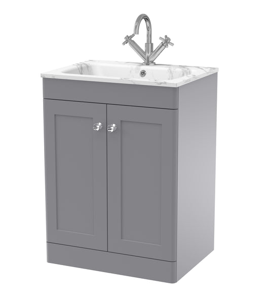 NUIE 600mm Floor Standing 2-Door Unit & Stone Basin 1TH