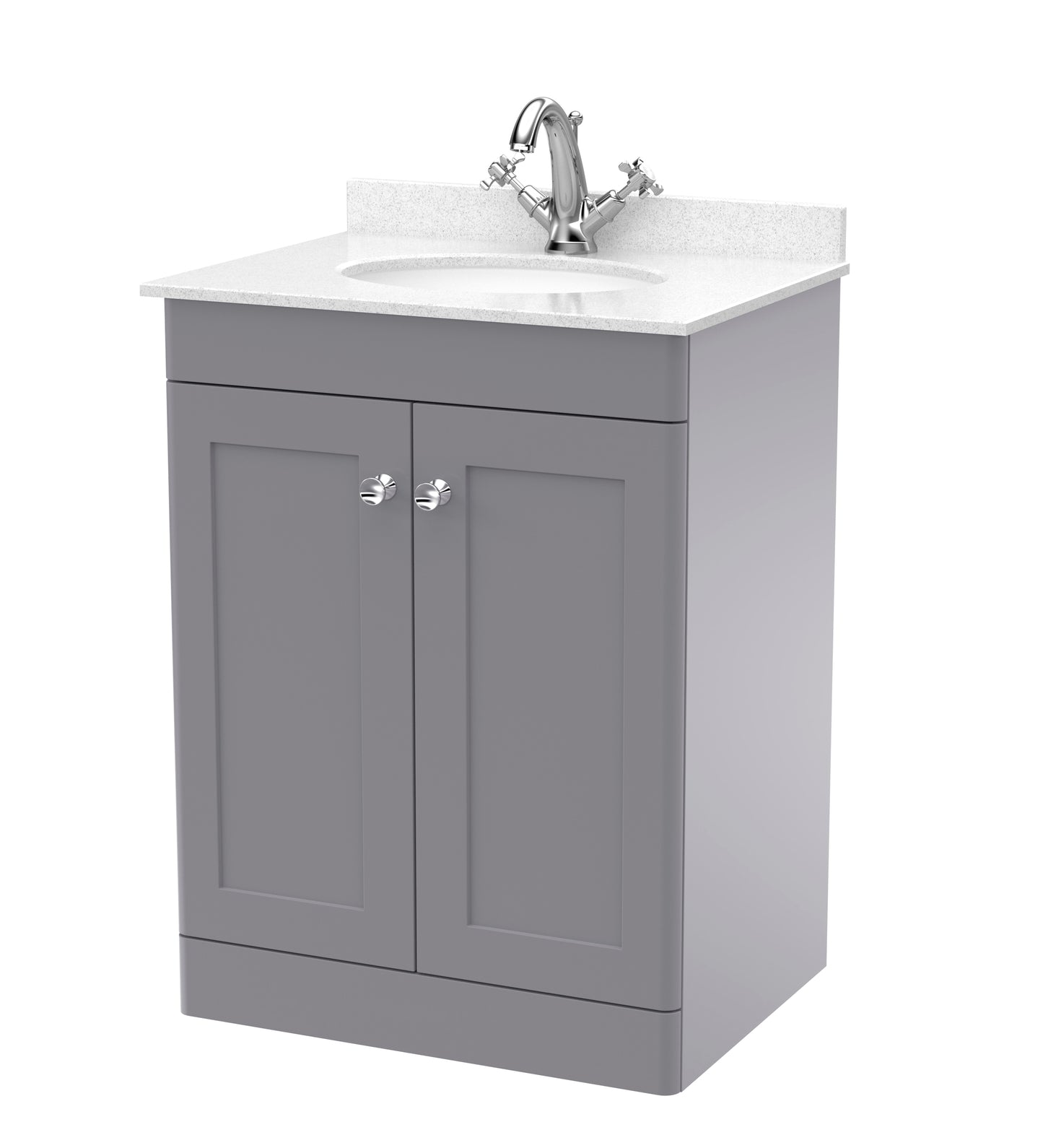 NUIE 600mm Floor Standing 2 Door Vanity & Marble Top 1TH