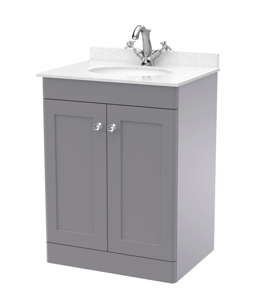 NUIE 600mm Floor Standing 2 Door Vanity & Marble Top 1TH
