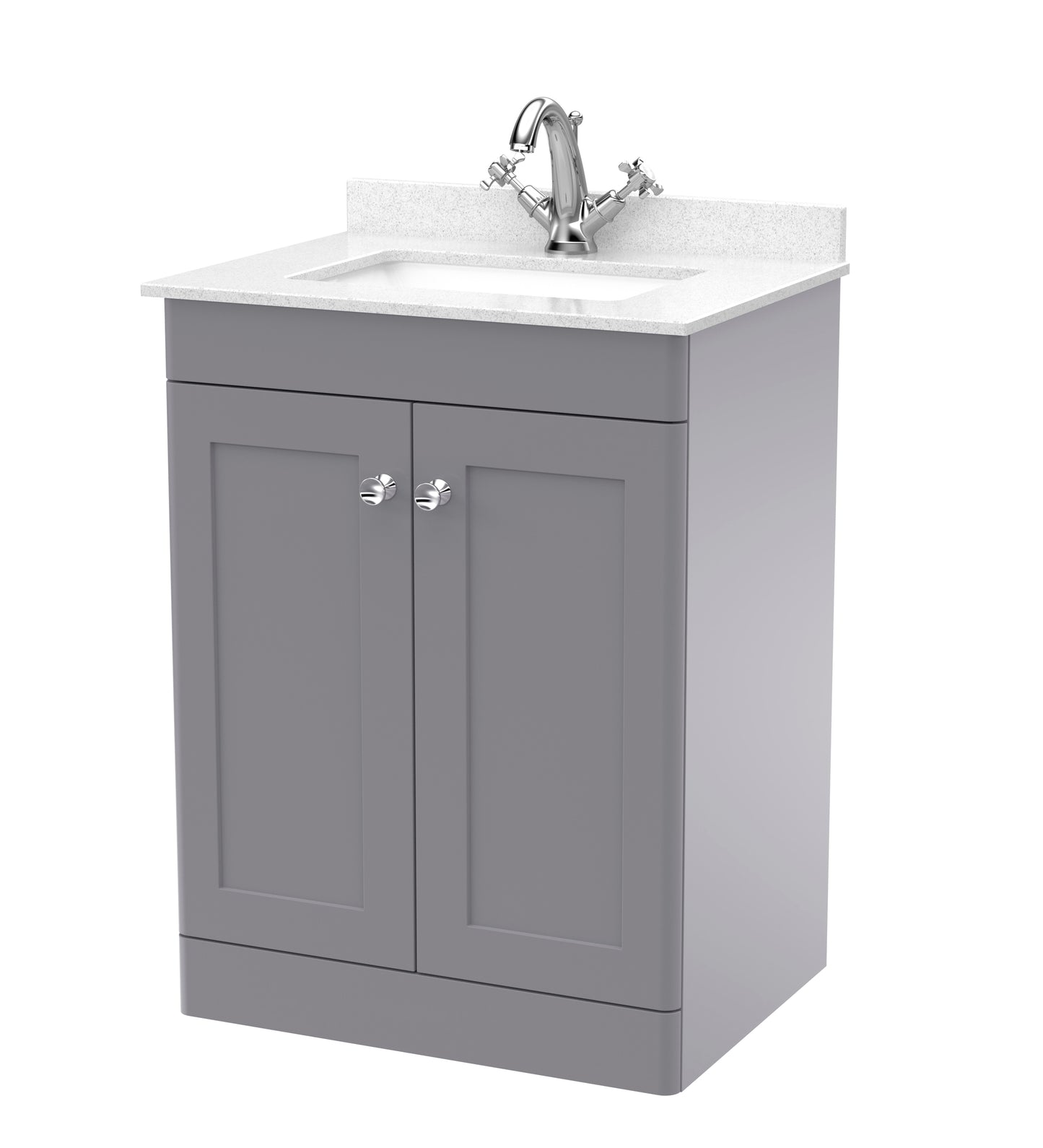 NUIE 600mm Floor Standing 2 Door Vanity & Marble Top 1TH