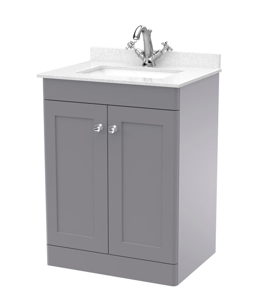 NUIE 600mm Floor Standing 2 Door Vanity & Marble Top 1TH