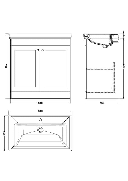 NUIE 800mm Floor Standing 2-Door Vanity & Basin 1TH