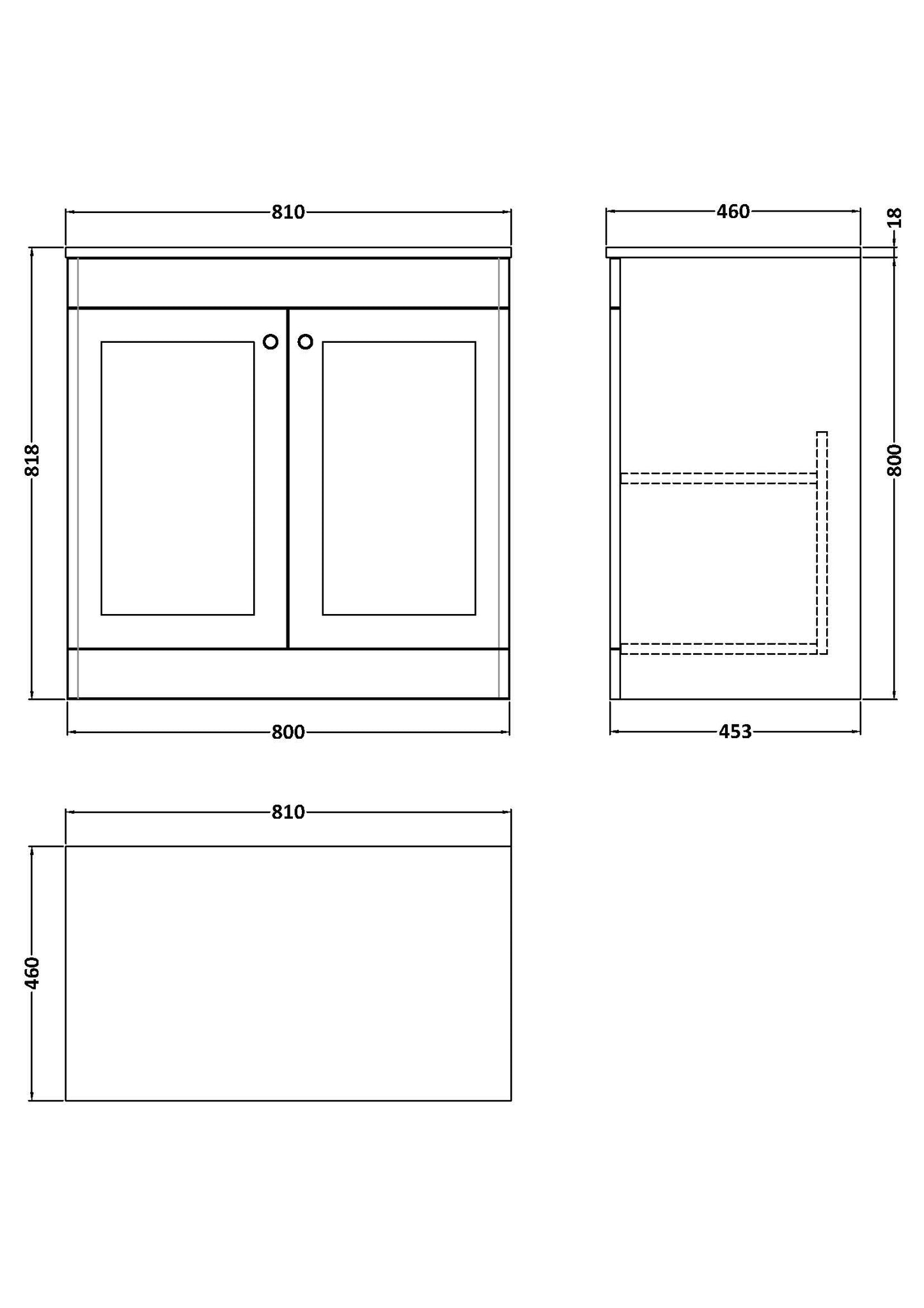 NUIE 800mm Floor Standing 2-Door Vanity with Marble Top