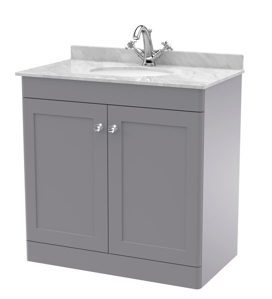NUIE 800mm Floor Standing 2 Door Vanity & Marble Top 1TH