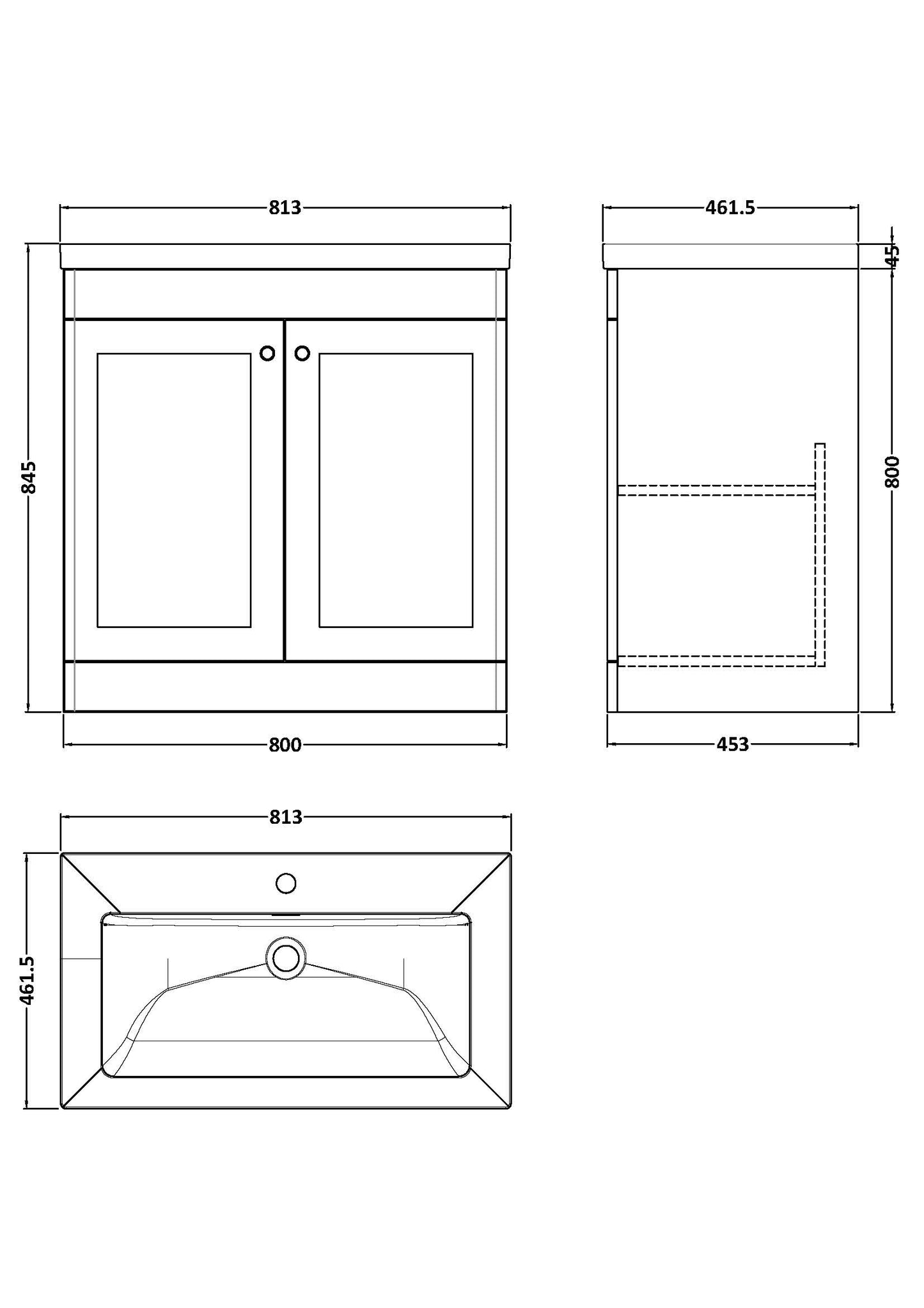 NUIE 800mm Floor Standing 2-Door Vanity with Basin - 1 Tap Hole