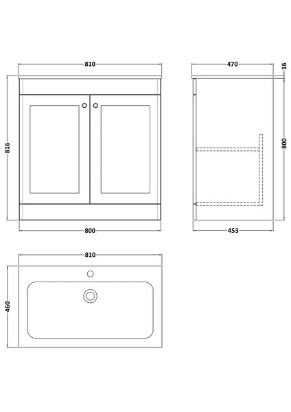 NUIE 800mm Floor Standing 2-Door  Unit & Stone Basin 1TH