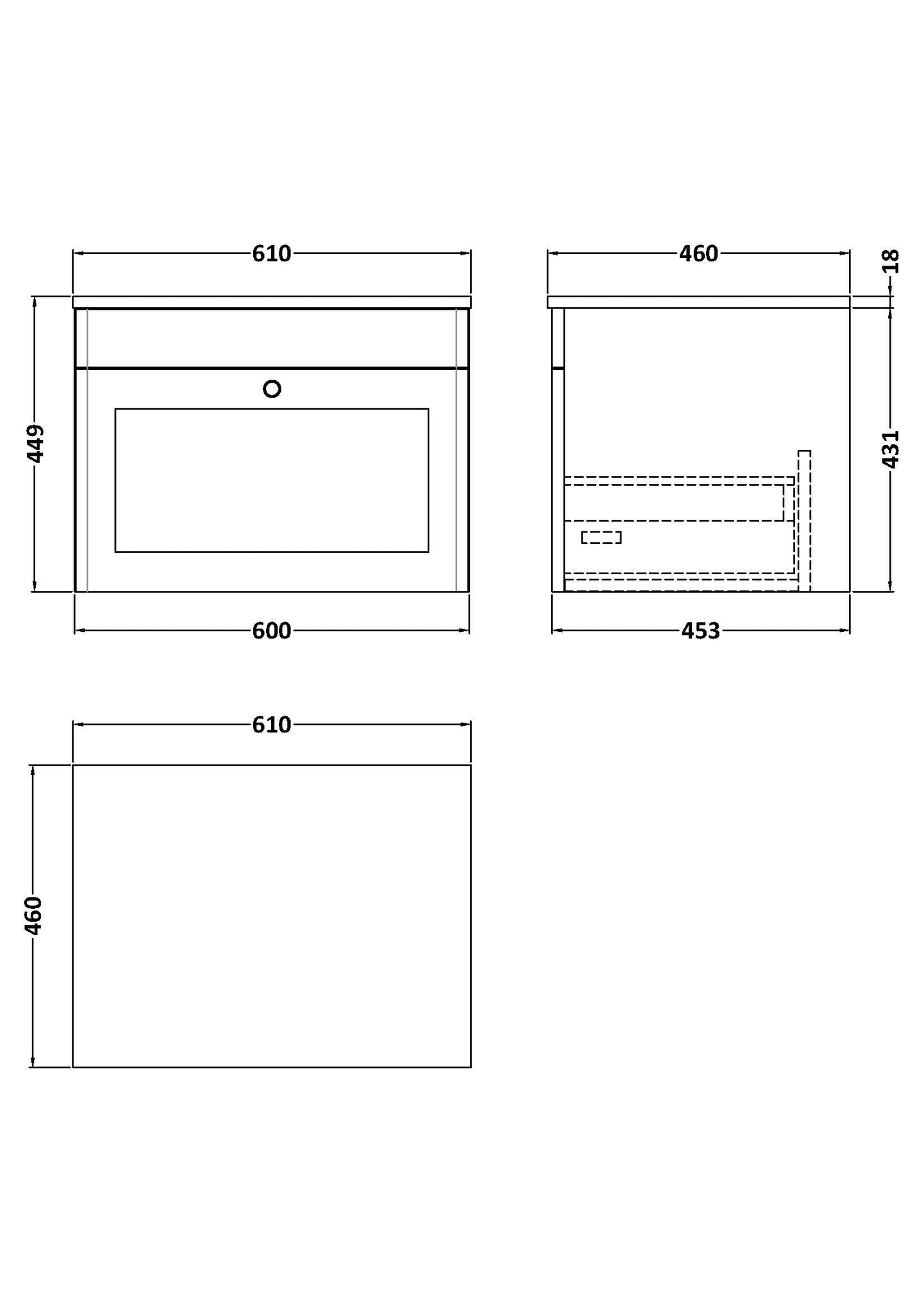 NUIE 600mm Wall Hung 1-Drawer Vanity with Marble Top