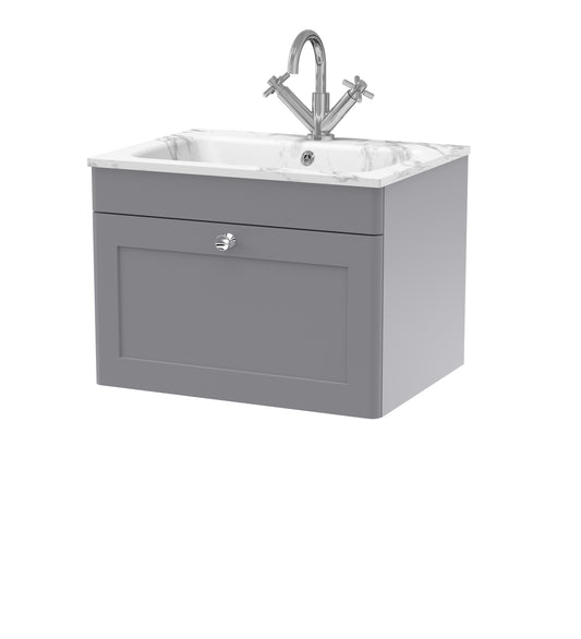 NUIE 600mm Wall Hung 1-Drawer Unit & Stone Basin 1TH