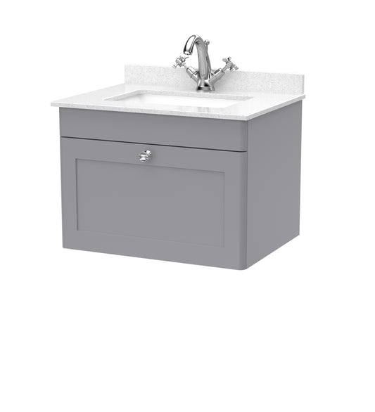 NUIE 600mm Wall Hung 1 Drawer Vanity & Marble Top 1TH