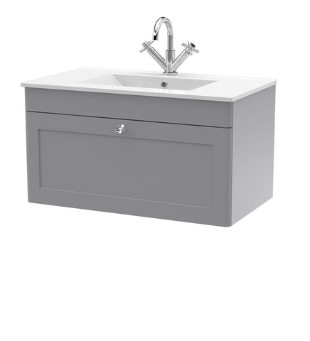 NUIE 800mm Wall Hung Single Drawer Vanity with Basin - 1 Tap Hole
