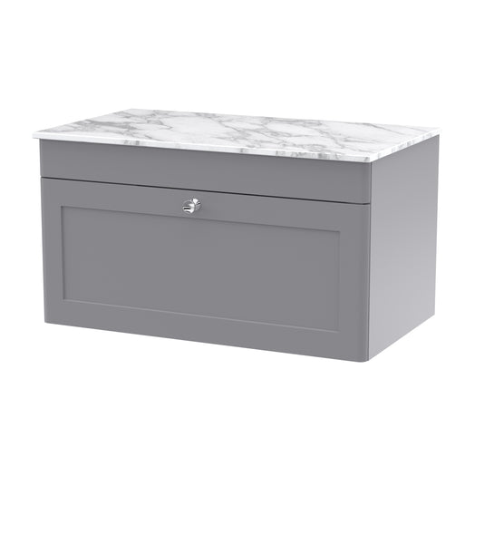 NUIE 800mm Wall Hung Single Drawer Vanity with Marble Top