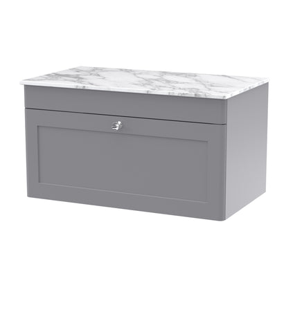 NUIE 800mm Wall Hung Single Drawer Vanity with Marble Top
