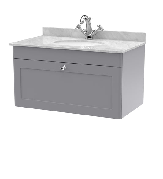 NUIE 800mm Wall Hung 1 Drawer Vanity & Marble Top 1TH