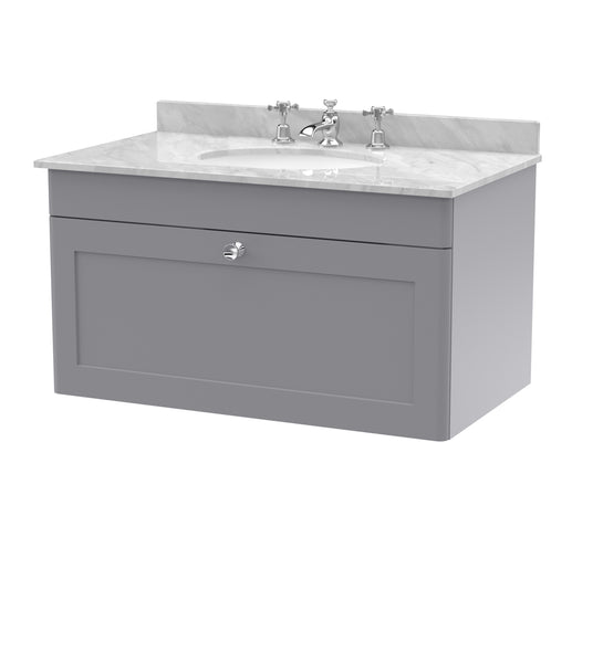NUIE 800mm Wall Hung 1 Drawer Vanity & Marble Top 3TH