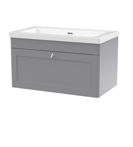 NUIE 800mm Wall Hung Single Drawer Vanity with Basin - 0 Tap Hole