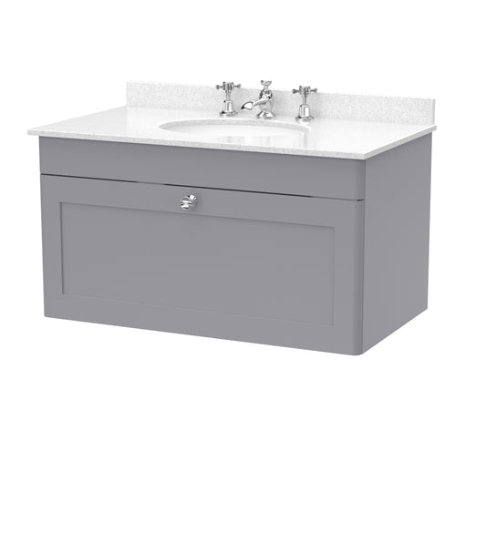 NUIE 800mm Wall Hung 1 Drawer Vanity & Marble Top 3TH