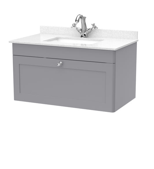 NUIE 800mm Wall Hung 1 Drawer Vanity & Marble Top 1TH