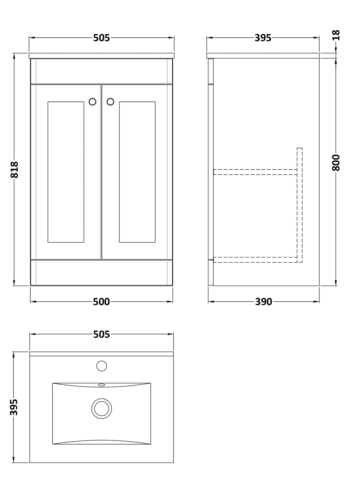 NUIE 500mm Floor Standing 2 Door Vanity & Basin 2
