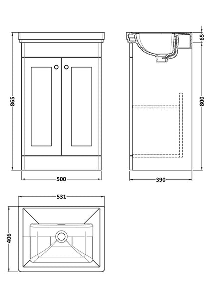NUIE 500mm Floor Standing 2 Door Vanity & Basin 0TH