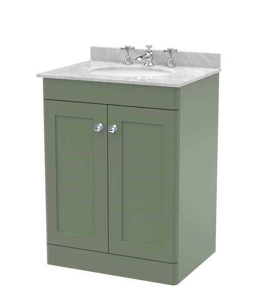NUIE 600mm Floor Standing 2 Door Vanity & Marble Top 3TH