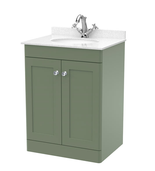 NUIE 600mm Floor Standing 2 Door Vanity & Marble Top 1TH