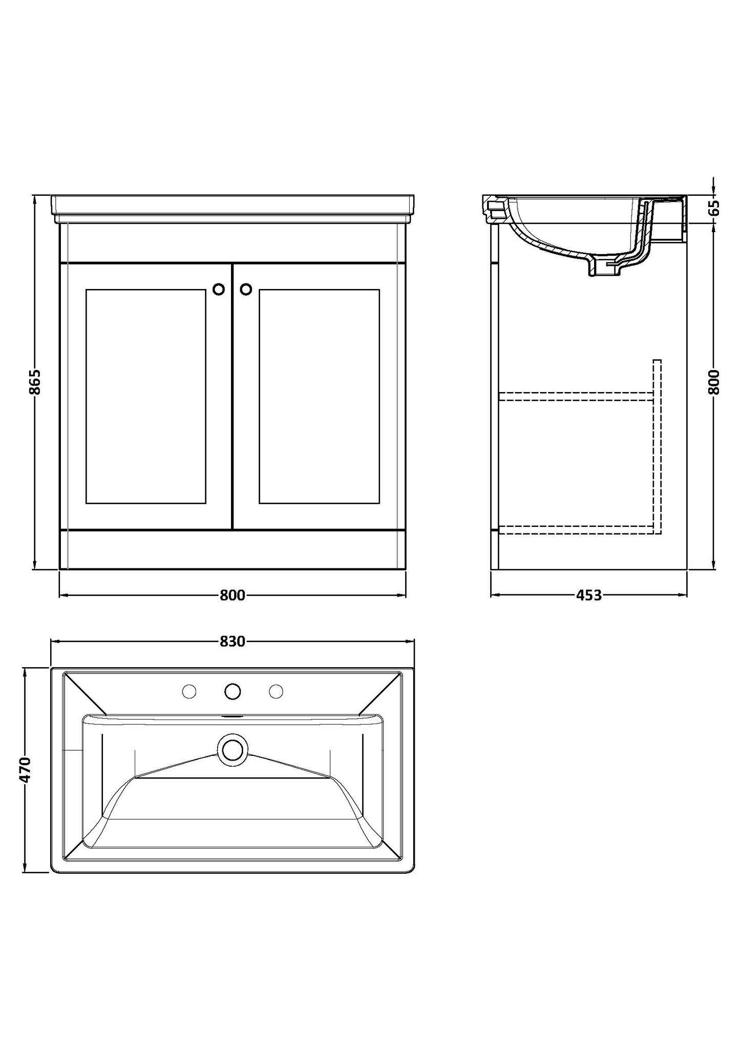 NUIE 800mm Floor Standing 2-Door Vanity & Basin 3TH