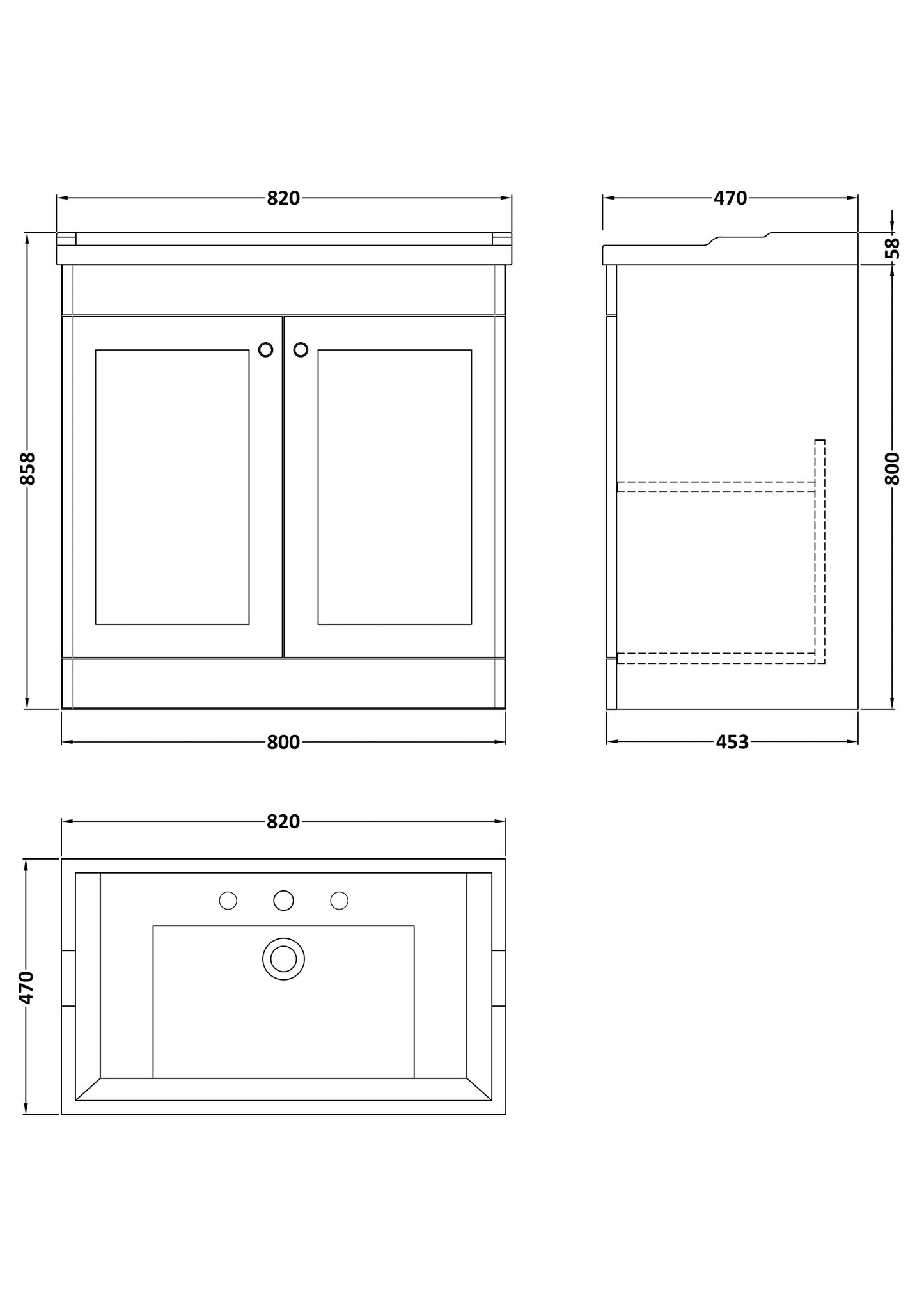 NUIE 800mm Floor Standing 2 Door Vanity & Basin 3TH