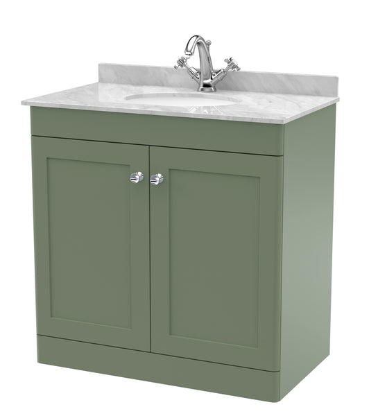 NUIE 800mm Floor Standing 2 Door Vanity & Marble Top 1TH