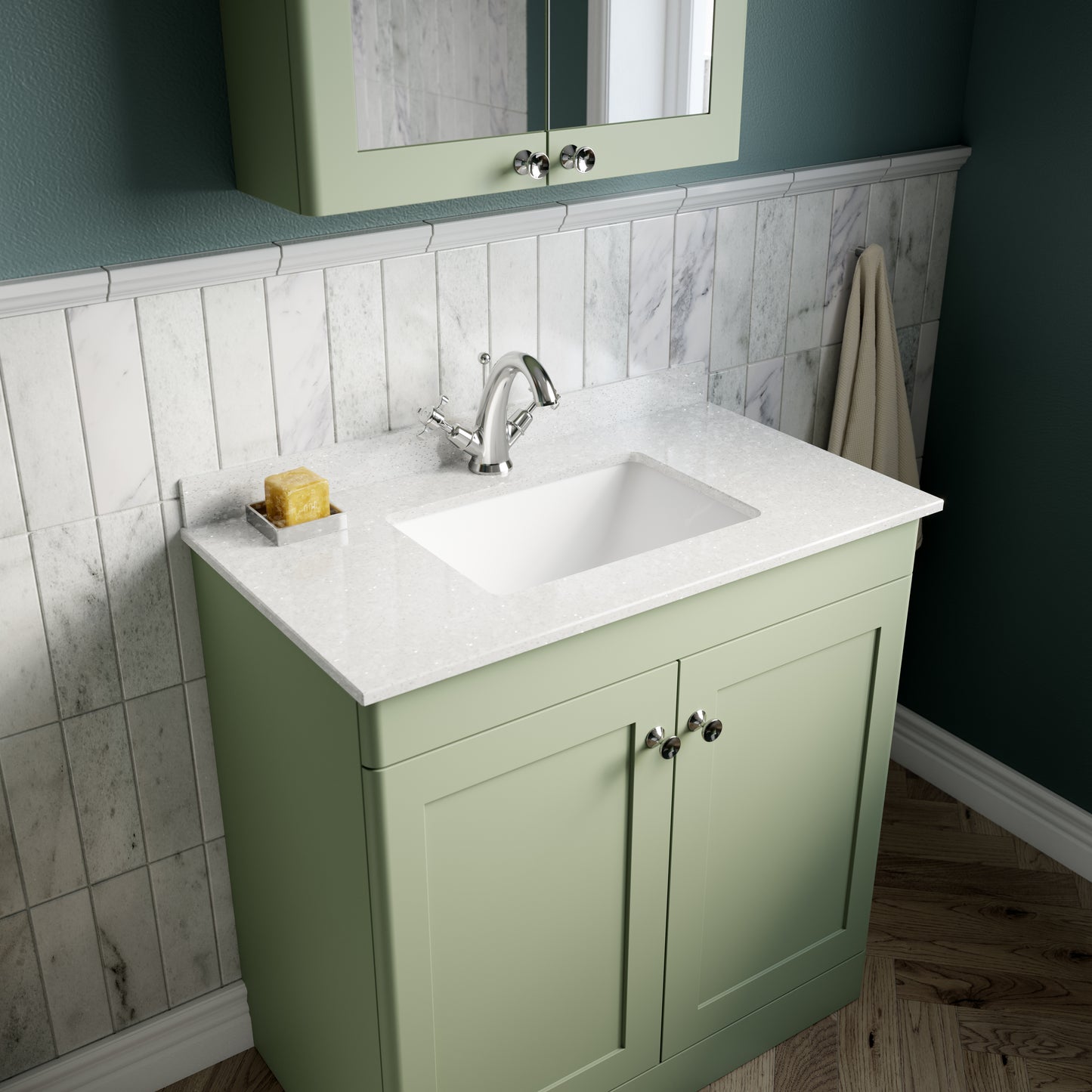 NUIE 800mm Floor Standing 2 Door Vanity & Marble Top 1TH