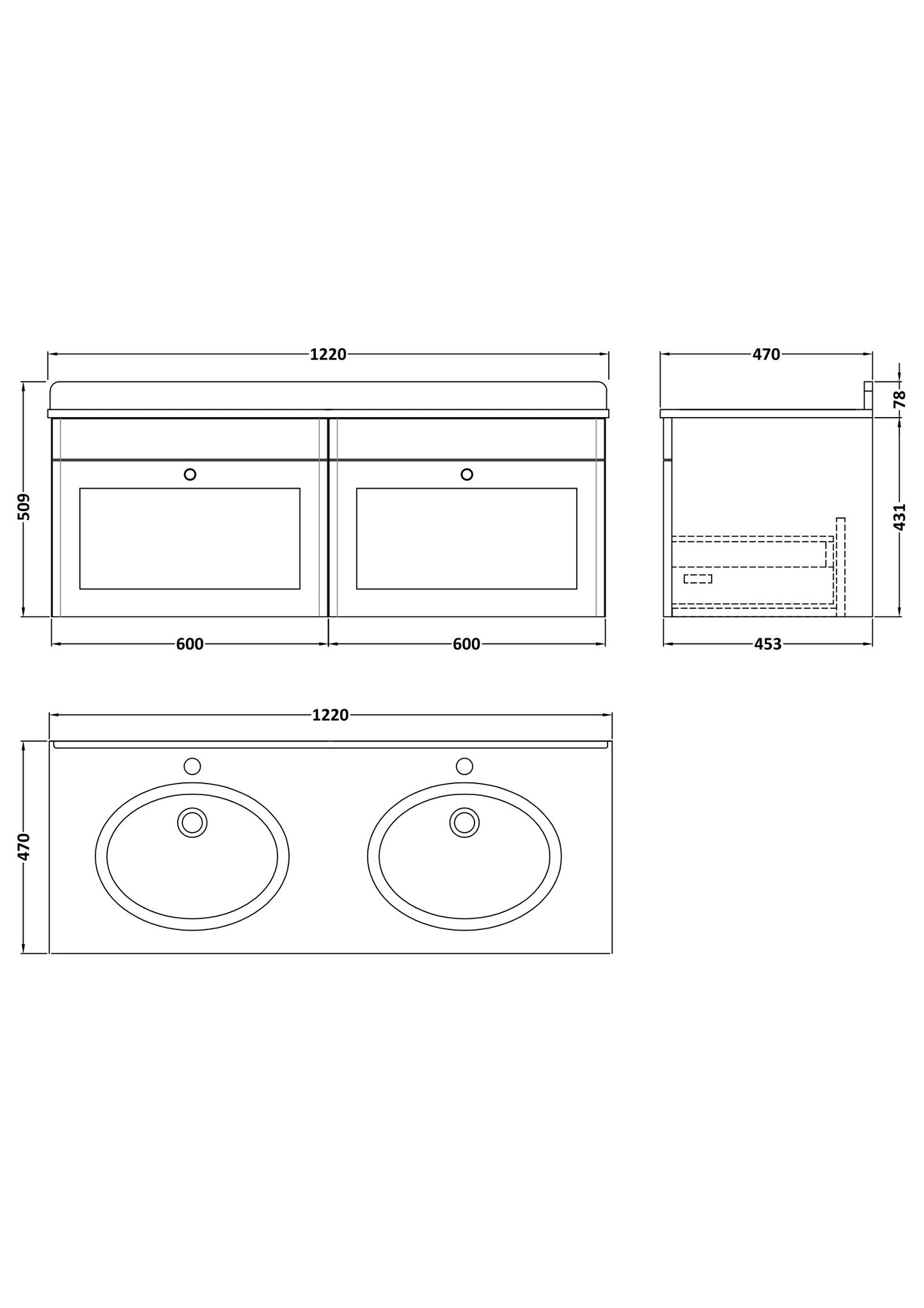 NUIE 1200mm Wall Hung 2 Drawer Vanity & Marble Top