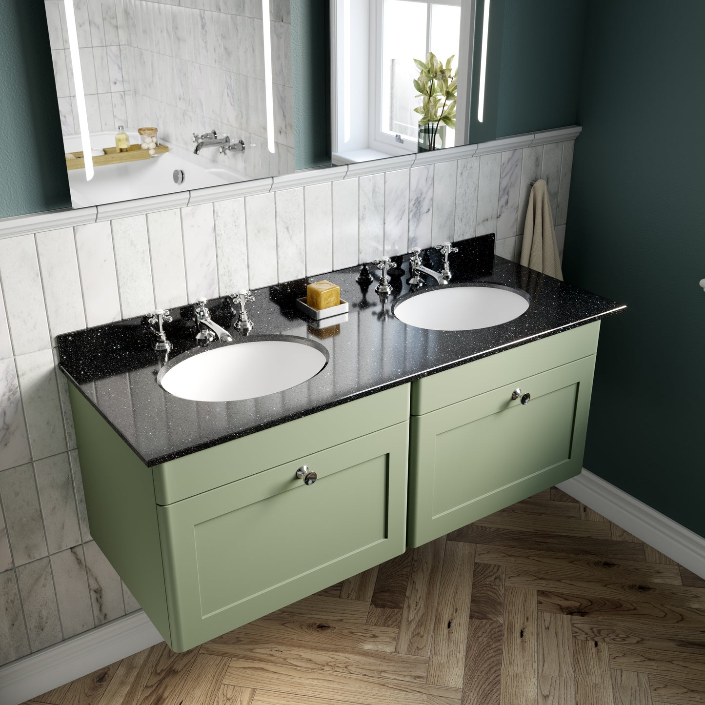 NUIE 1200mm Wall Hung 2 Drawer Vanity & Marble Top